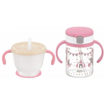 Aqulea R - Straw Bottle Mug Set (Pink)