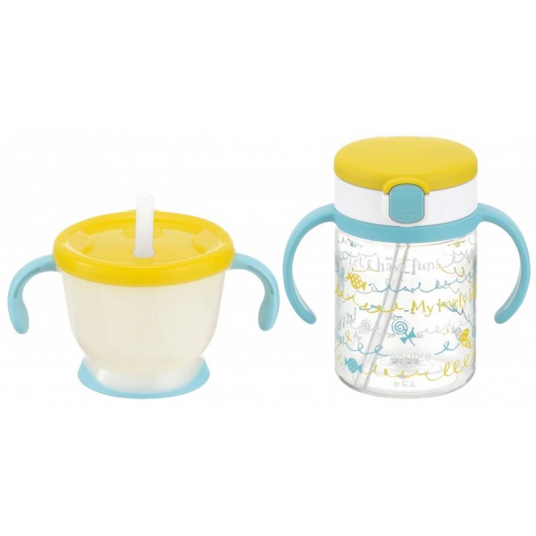 Aqulea R - Straw Bottle Mug Set (Yellow) - Richell - BabyOnline HK