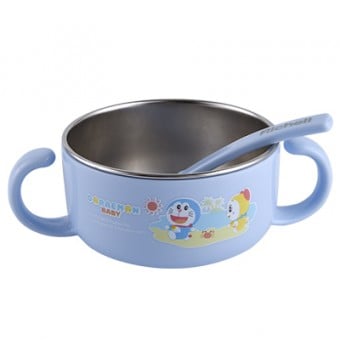 多啦A夢 - 嬰兒用不鏽鋼320ml小碗連蓋 + 匙 (藍色)