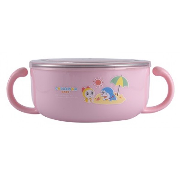 Doraemon - Stainless Steel Bowl 620ml with Lid + Spoon (Pink) - Richell - BabyOnline HK