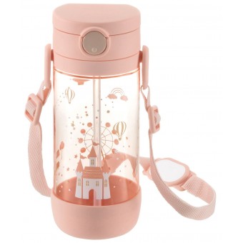 Richell - Axstars - Straw Bottle with Strap 450ml (Pink)