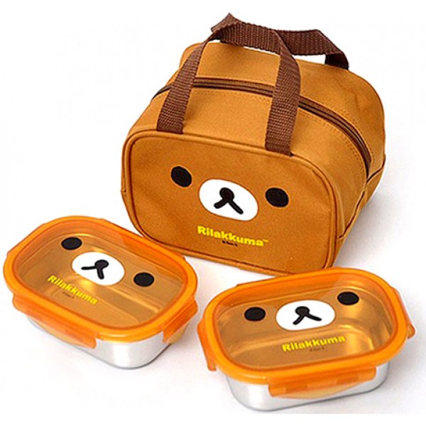 鬆弛熊 - 不鏽鋼餐盒(兩個)連袋 - San-X - BabyOnline HK