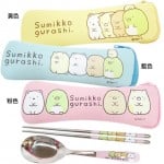 Sumikko Gurashi - Stainless Steel Spoon & Chopstick with Holder Bag (Light Blue) - San-X - BabyOnline HK