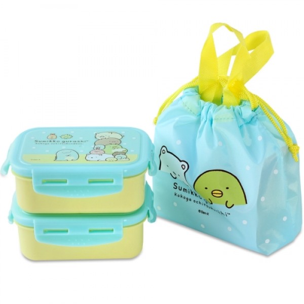 Sumikko Gurashi - Food Container x 2 with Pull-string Bag (Light Blue) - San-X - BabyOnline HK