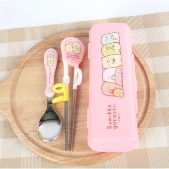 Sumikko Gurashi - Kids Training Chopsticks, Spoon with Case (Pink)