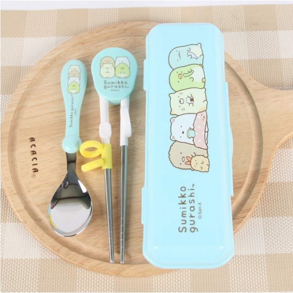 Sumikko Gurashi - Kids Training Chopsticks, Spoon with Case (Light Blue) - San-X