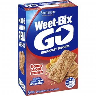 Weet-Bix GO Breakfast Biscuits (Honey & Oat Crunch) 5 x 50g