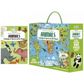 Shaped Puzzle + Book - Travel, Learn and Explore Animals:- Endangered Species of the World 