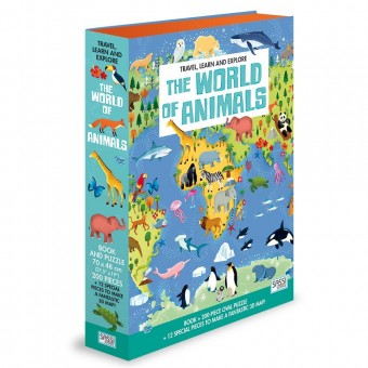 Puzzle + Book - Travel, Learn and Explore - The World of Animals