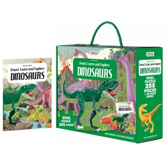 Shaped Puzzle + Book - Travel, Learn and Explore - Dinosaurs