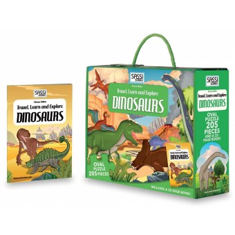 Shaped Puzzle + Book - Travel, Learn and Explore Dinosaurs