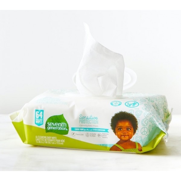 Sensitive Protection Unscented Baby Wipes with Flip Top Dispenser (64 wipes) - Seventh Generation - BabyOnline HK