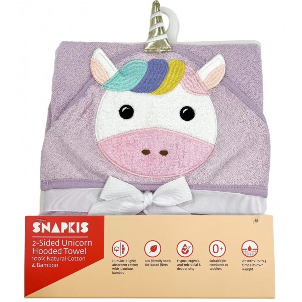 2-Sided Bamboo Hooded Towel (Purple Unicorn) - Snapkis - BabyOnline HK