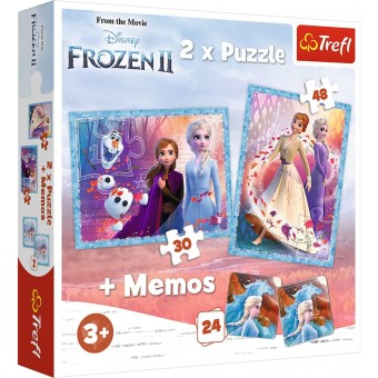 2 x Puzzle + Memos - Disney Frozen II - A Mysterious Land (30, 48 pcs + 24 pcs)