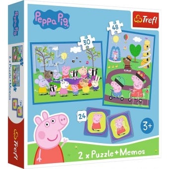 2 x Puzzle + Memos - Happy Moments with Peppa Pig (30, 48 pcs + 24 pcs)
