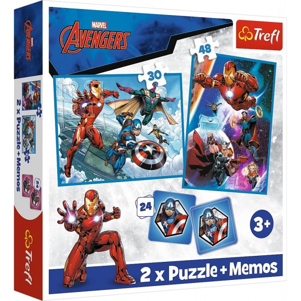 2 x Puzzle + Memos - Marvel Avengers - Heroes in the Action (30, 48 pcs + 24 pcs) - Trefl - BabyOnline HK