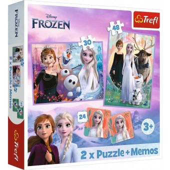 2 x Puzzle + Memos - Disney Frozen - Princesses in Their Land (30, 48 pcs + 24 pcs)