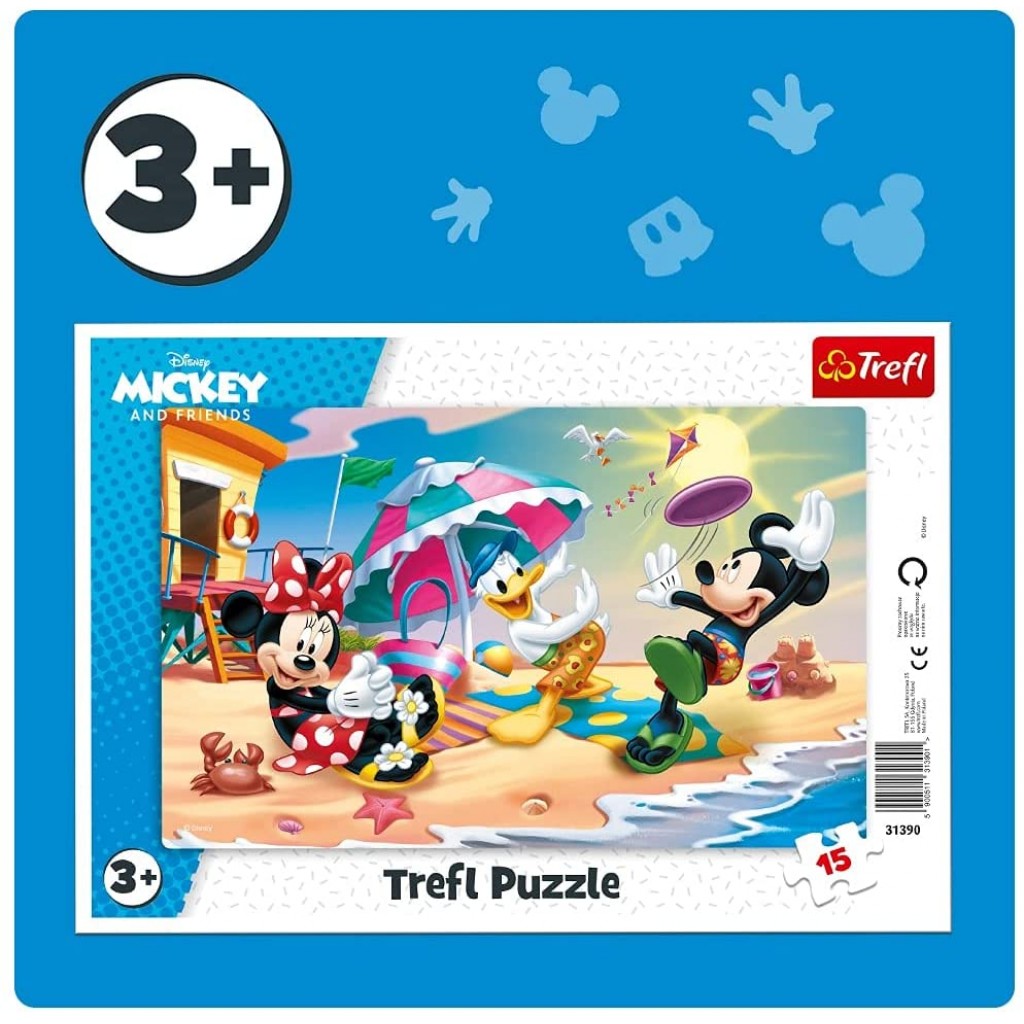 Trefl 15 Piece Baby Kids Infant Micky Mouse Playing On Beach Frame Jigsaw Puzzle 