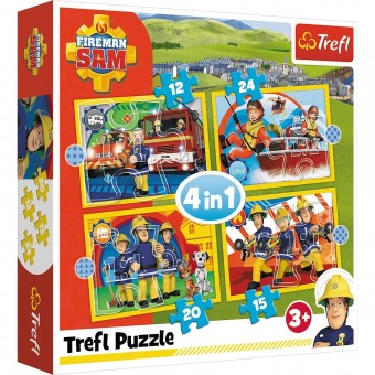 4 in 1 Fireman Sam Puzzle - Helpful Fireman Sam  (12, 15,  20, 24 pcs)