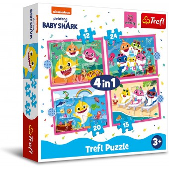 4 in 1 Baby Shark Pinkfong Puzzle - The Shark Family (12, 15,  20, 24 pcs)