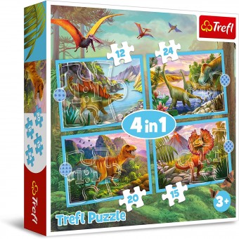 4 in 1 Puzzle - Unique Dinosaurs (12, 15,  20, 24 pcs)