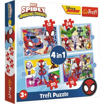 4 in 1 Marvel Puzzle - Spiday's Team (12, 15,  20, 24 pcs)