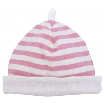 有機棉帽仔 (0-6M) - 粉紅/白條紋