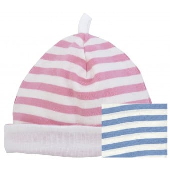 Organic Cotton Scull Hat (0-6M) - Blue with White Stripes