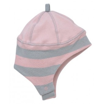Organic Cotton Ear Flap Hat (3-12M) - Pink/Silver