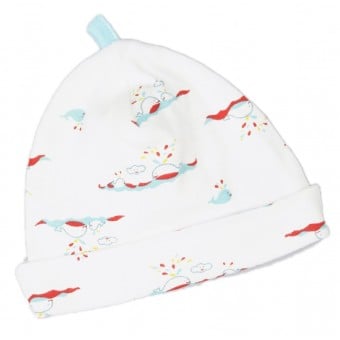 Organic Cotton Scull Hat (0-6M) - White with Whale