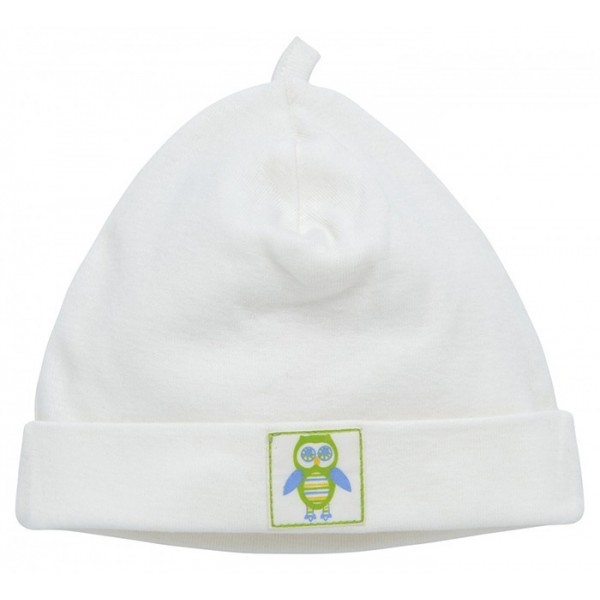 Organic Cotton Scull Hat (0-3M) - White with Owl - Under the Nile - BabyOnline HK