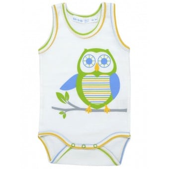 Organic Cotton Summer Baby Bodysuit - Owl Print (3-6M)