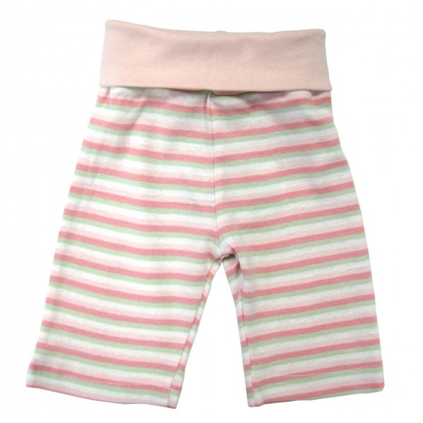 Organic Cotton Rolled Waist Pants - Girl's Stripe (0-3M) - Under the Nile