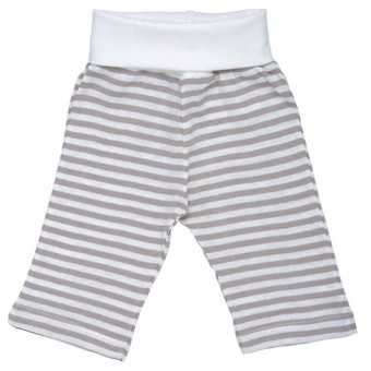 Organic Cotton Rolled Waist Pants - Tan Stripe (0-3M)