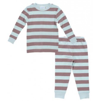 有機棉睡衣套裝 (12M) - 粉藍/灰色