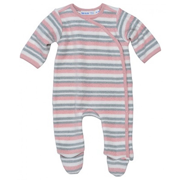 Organic Cotton Side Snap Fleece Footie (thick) - Misty Pink Stripe (3M) - Under the Nile - BabyOnline HK