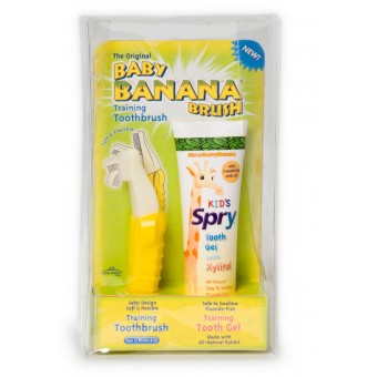 The Original Baby Banana Brush, Training Toothbrush and Gel (Strawberry/Banana)