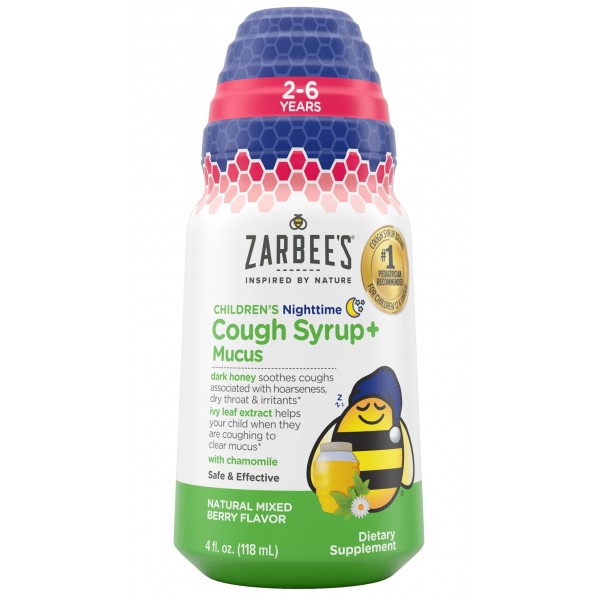 Children's Cough Syrup + Mucus Reducer with Dark Honey - Nighttime (Natural Mixed Berry Flavour) 4oz - Zarbee's - BabyOnline HK