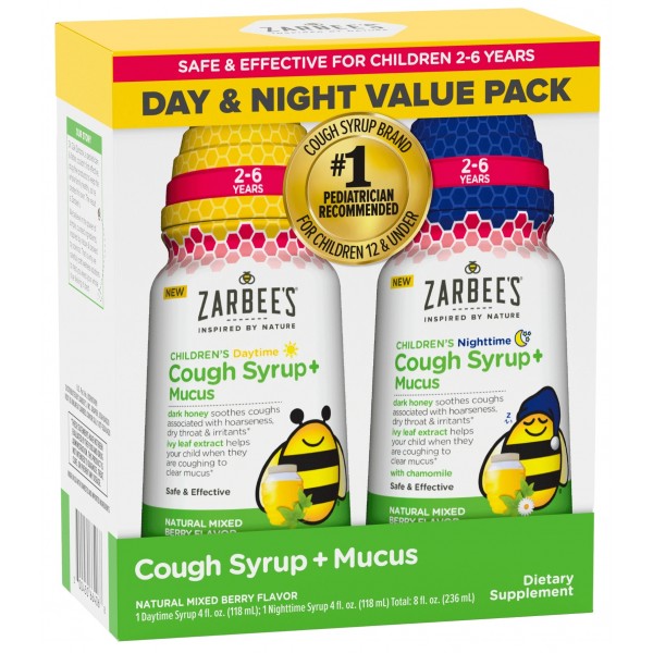 Children's Cough Syrup + Mucus Reducer with Dark Honey - Day/Night (Natural Mixed Berry Flavour) 4oz - Zarbee's - BabyOnline HK