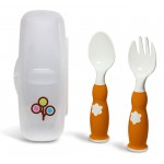 Ergonomic Fork & Spoon Set with Case (Orange) - Zoli - BabyOnline HK
