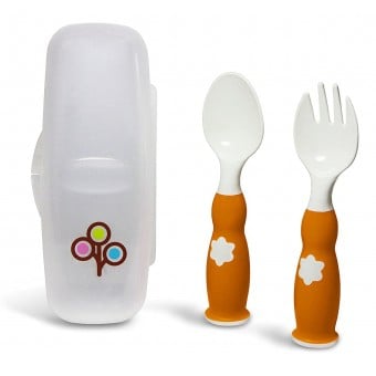 Ergonomic Fork & Spoon Set with Case (Orange)