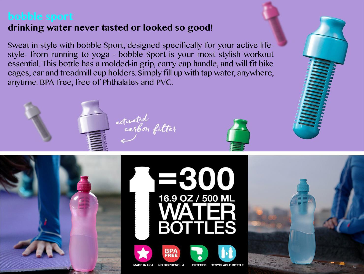 Bobble 500ml Carbon Filter Water Bottle BPA Free one filter=300 bottles water 