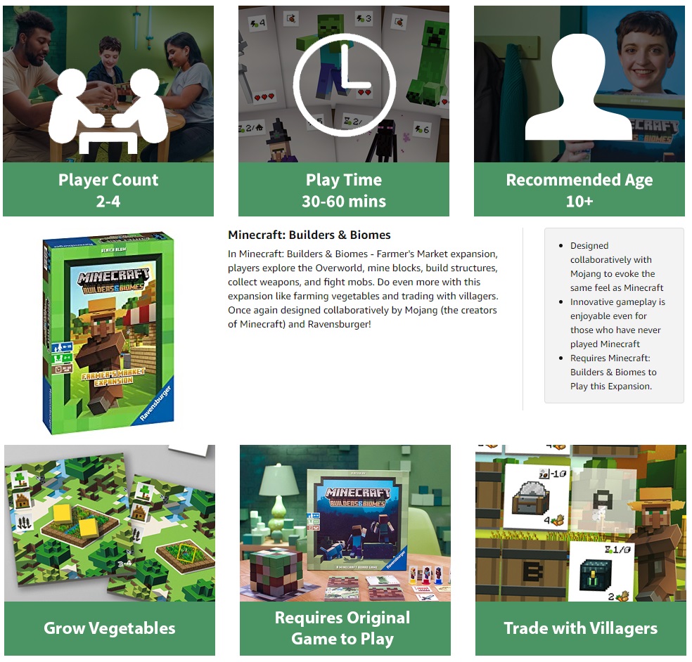 Ravensburger Minecraft: Builders & Biomes Farmer's Market Expansion Board  Game